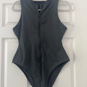 SKIMS Charcoal Zip-Up Swimwear